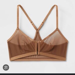 Auden Sheer Mesh Triangle Bralette in Tan Brown